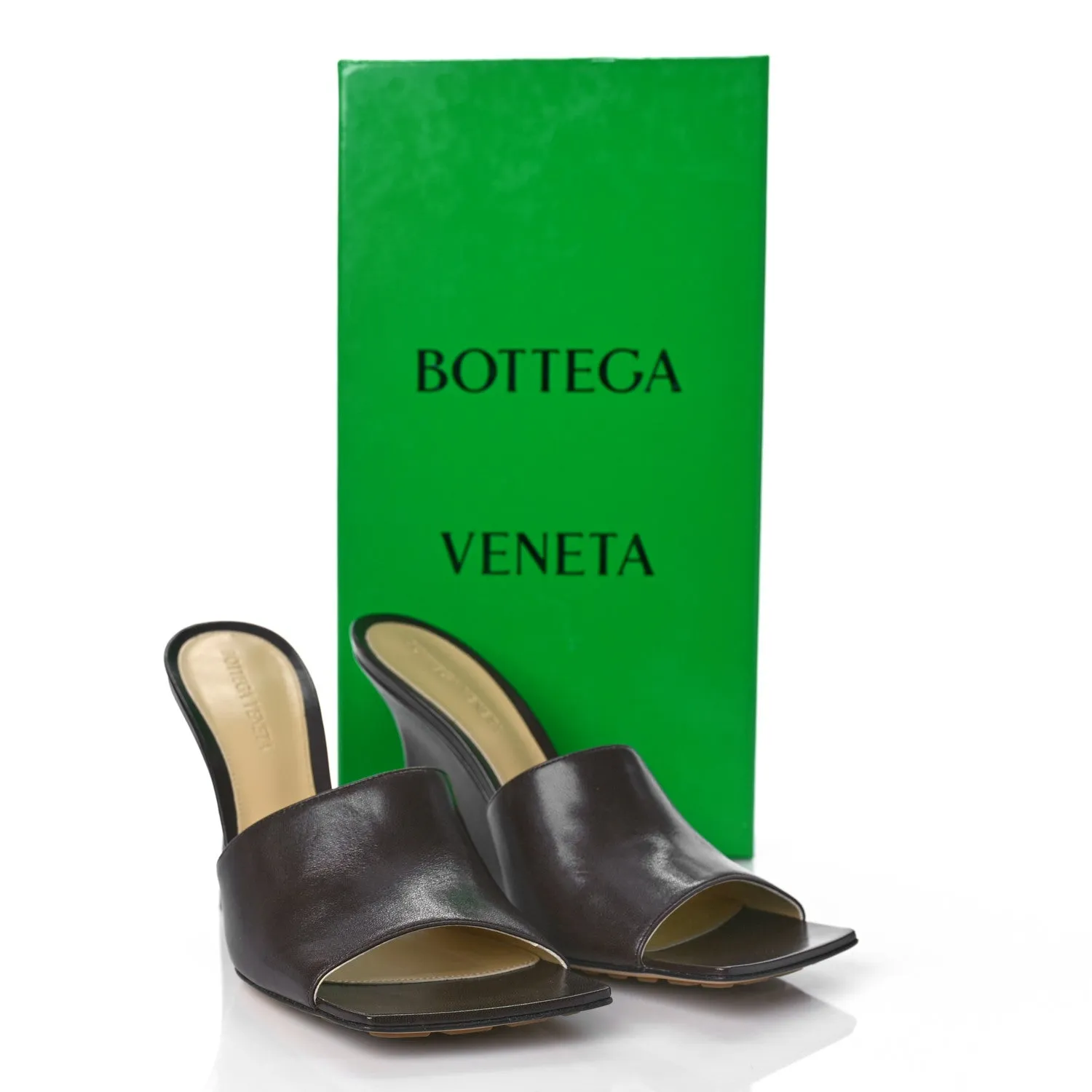 BOTTEGA VENETA STRETCH NAPPA LEATHER SQUARE TOE WEDGE MULES