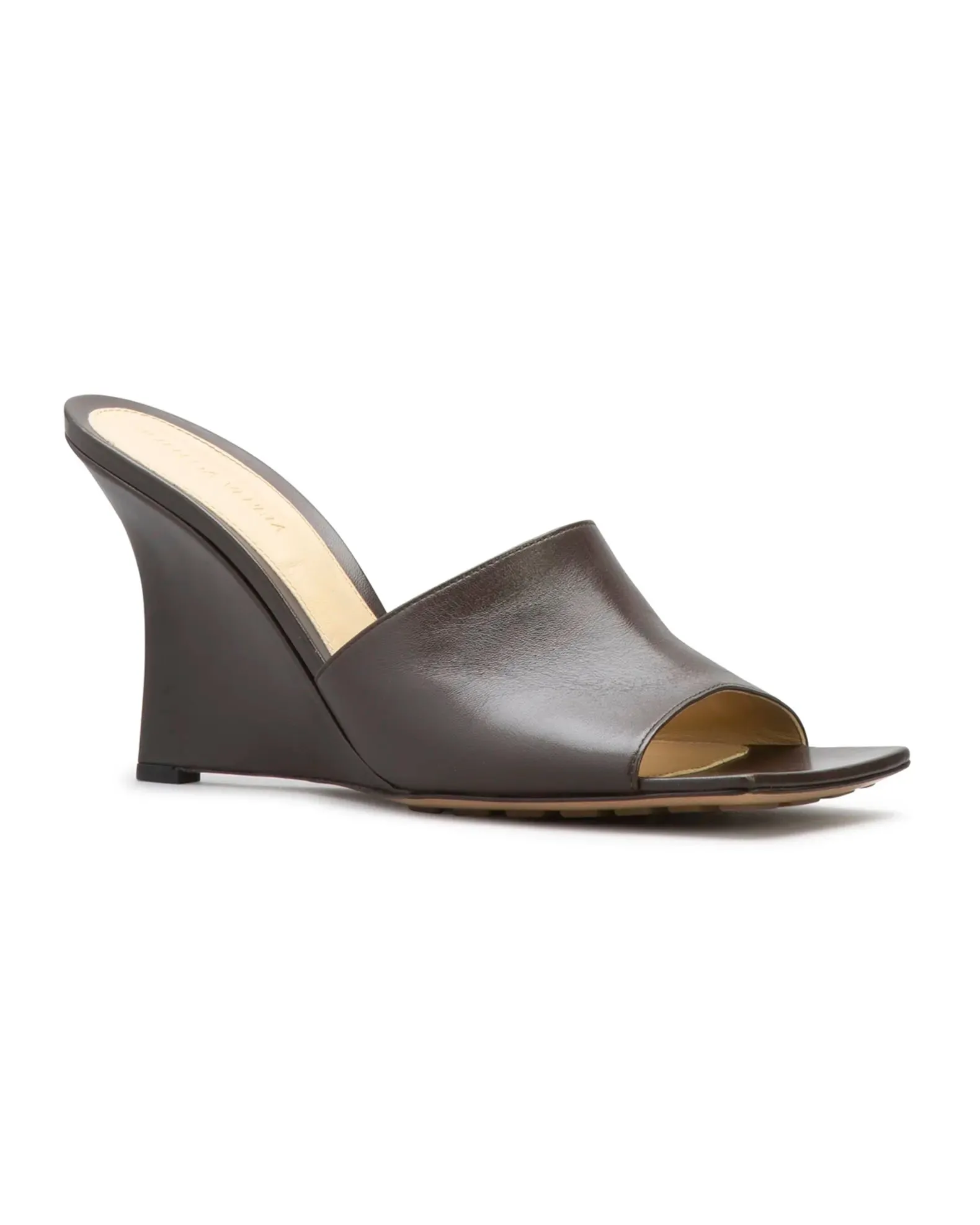 BOTTEGA VENETA STRETCH NAPPA LEATHER SQUARE TOE WEDGE MULES