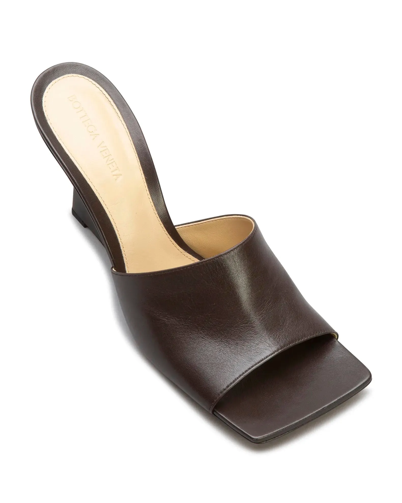 BOTTEGA VENETA STRETCH NAPPA LEATHER SQUARE TOE WEDGE MULES