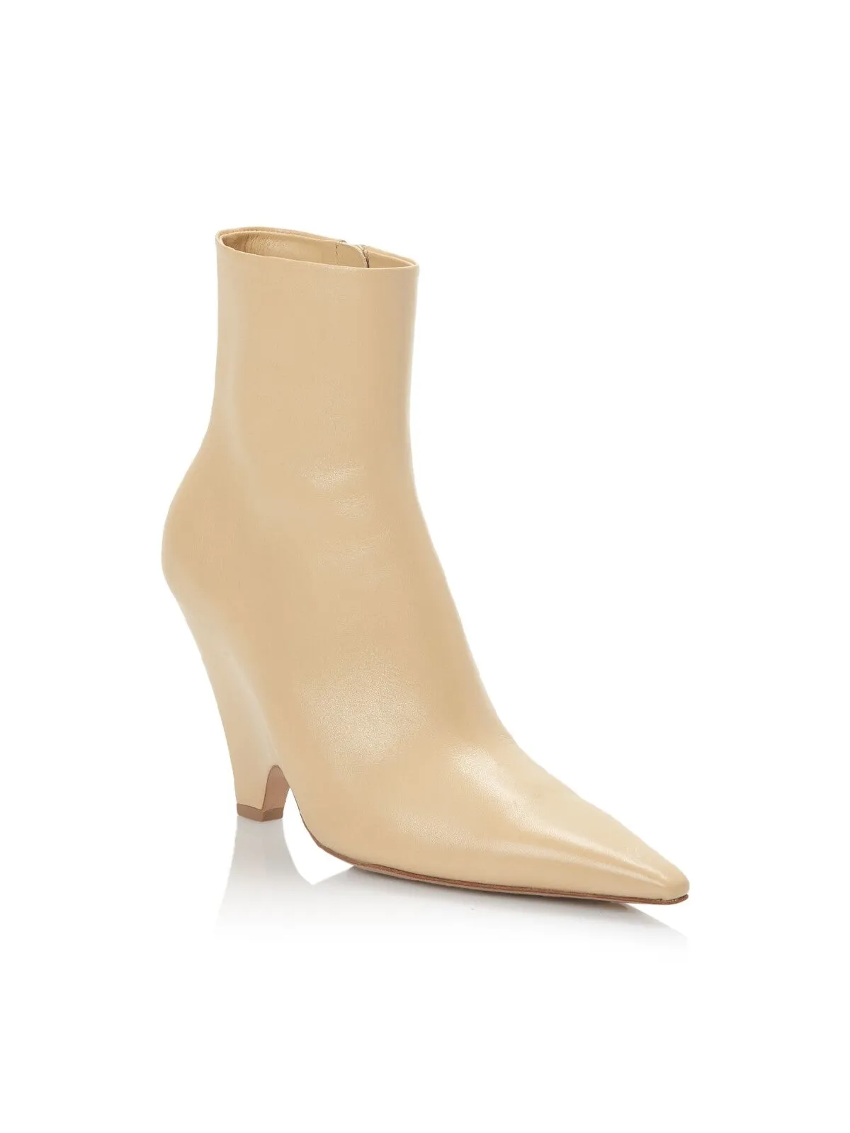 BOTTEGA VENETA Womens Beige Comfort Pointed Toe Kitten Heel Zip-Up Leather Dress Heeled Boots