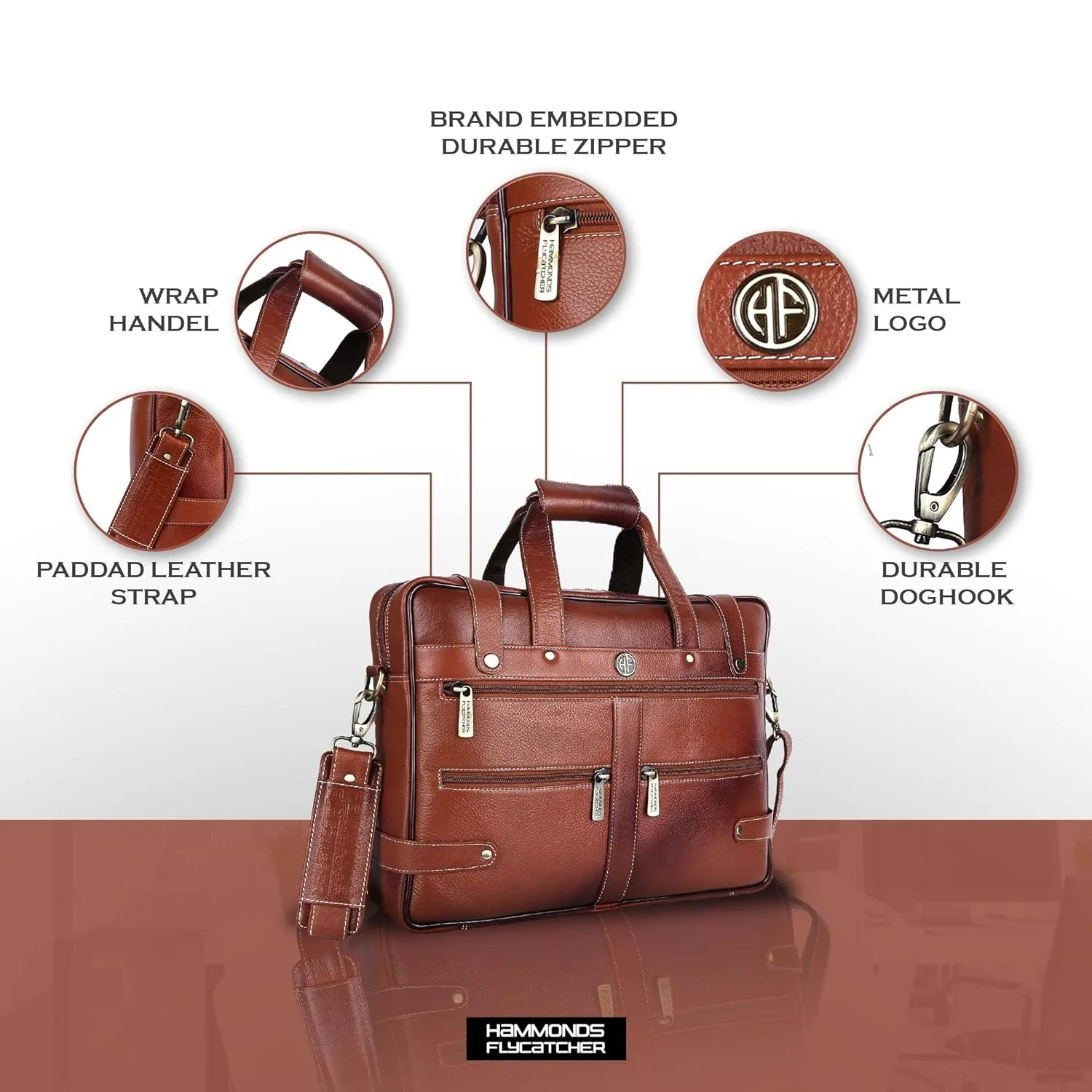 Branded Laptop Bag for Men - Genuine Leather - Fits Up to 16 Inch Laptop/MacBook - 1 Year Warranty