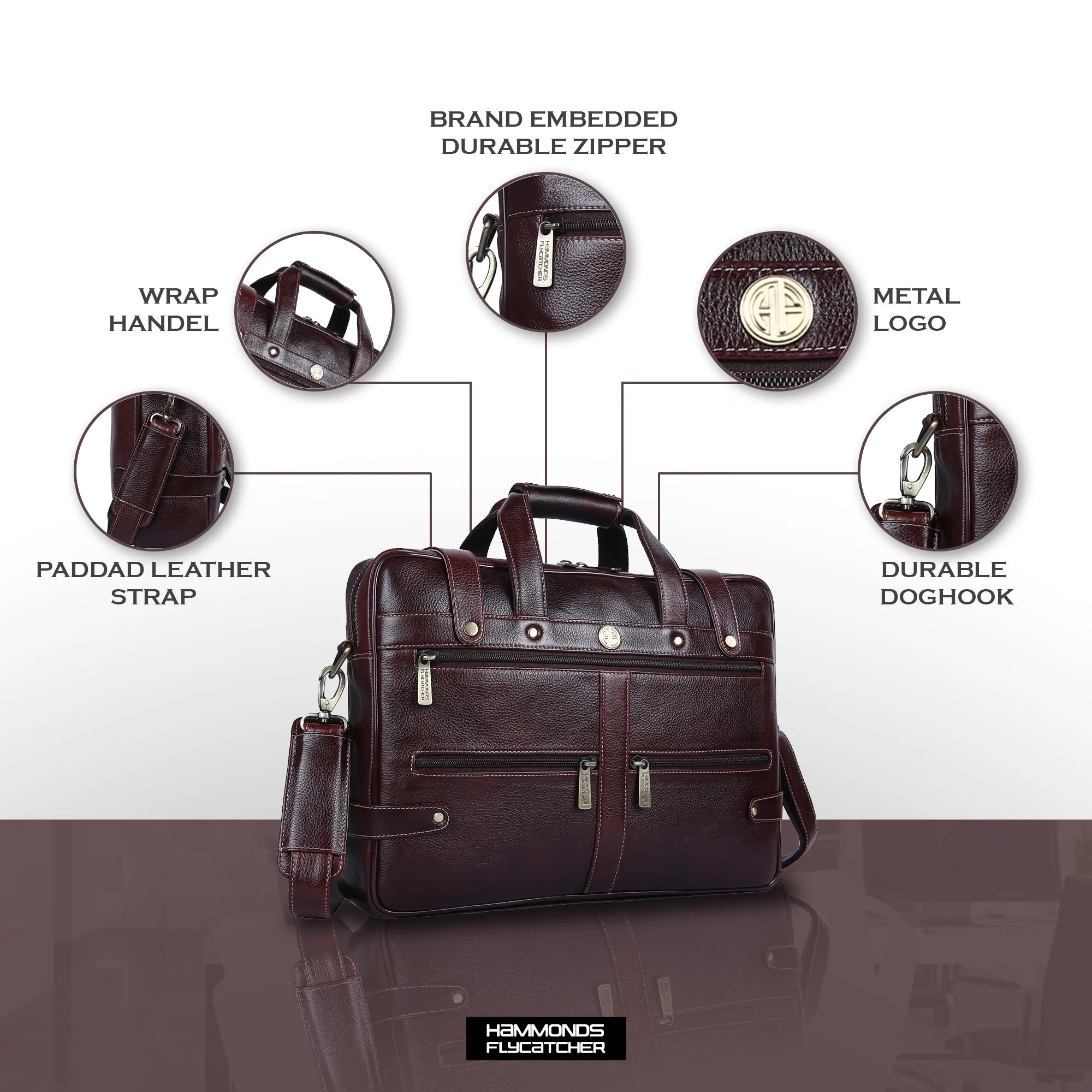 Branded Laptop Bag for Men - Genuine Leather - Fits Up to 16 Inch Laptop/MacBook - 1 Year Warranty