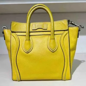 Celine Drummed Nano Bag with Strap, Yellow Calfskin Leather