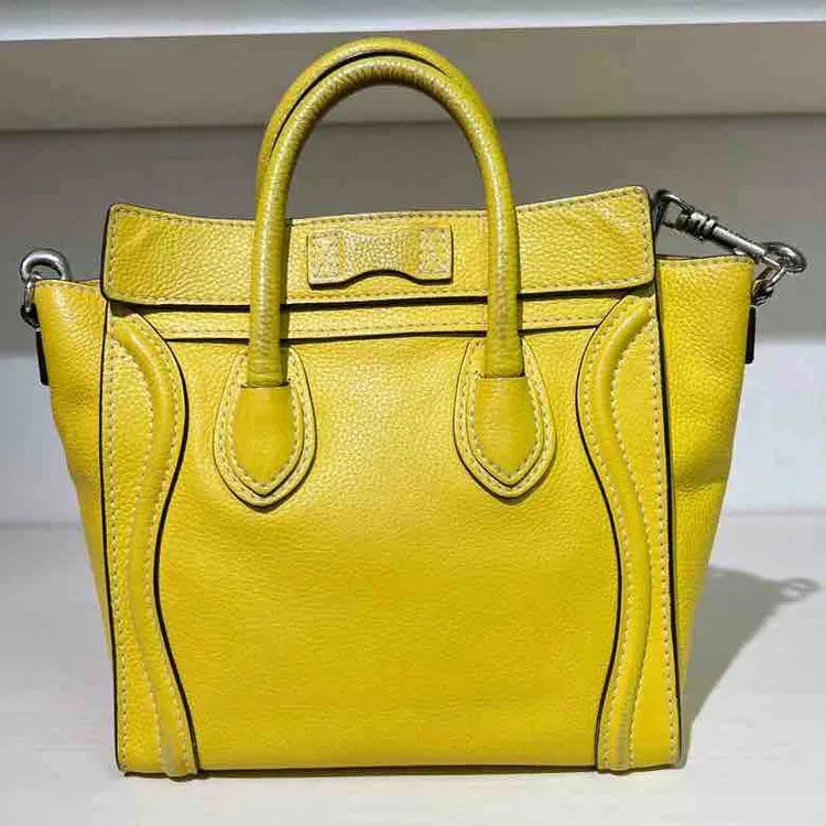 Celine Drummed Nano Bag with Strap, Yellow Calfskin Leather