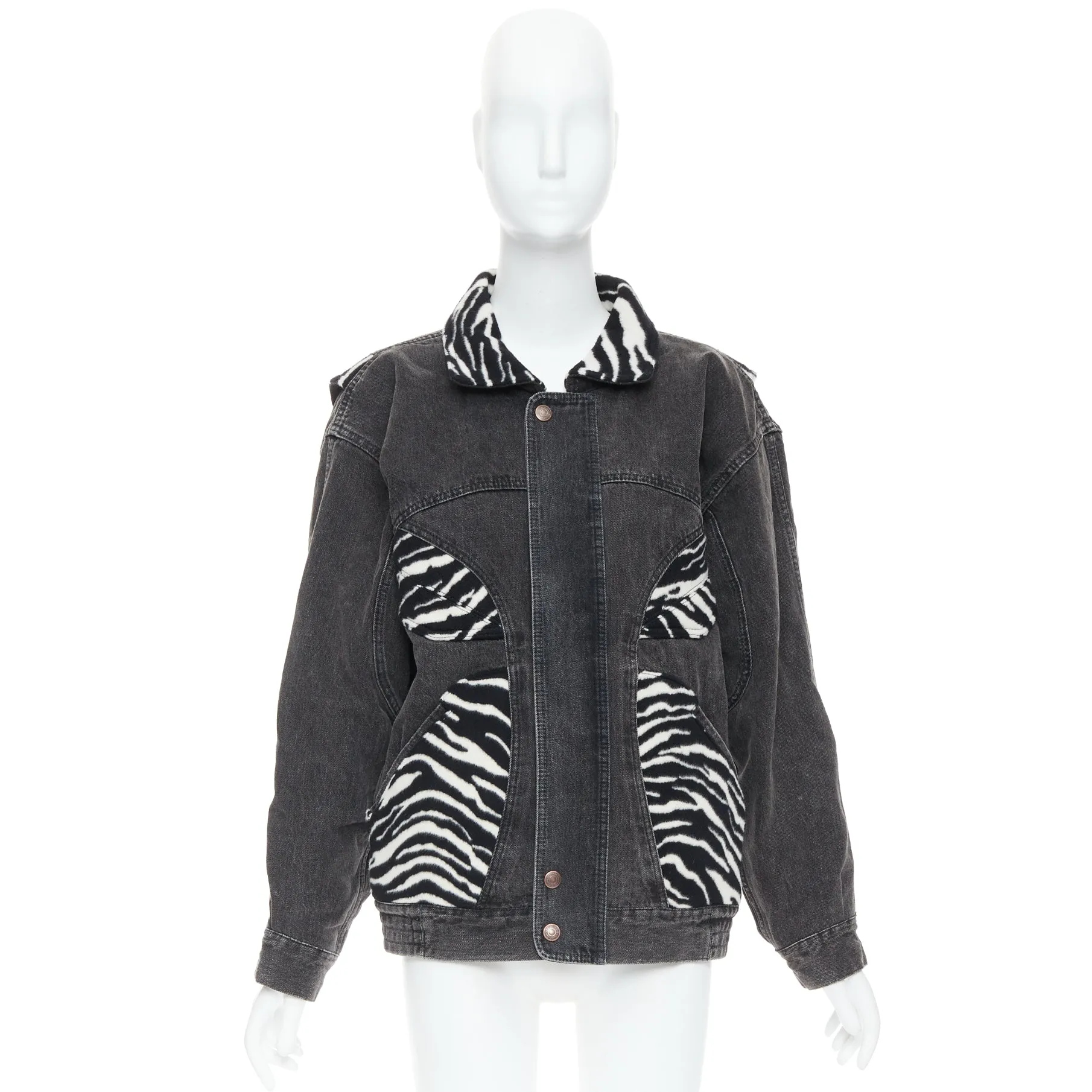 CELINE Hedi Slimane black white zebra wool patch denim jacket S