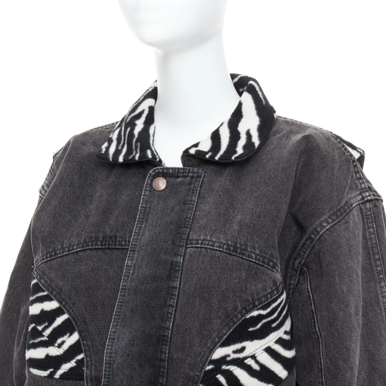 CELINE Hedi Slimane black white zebra wool patch denim jacket S