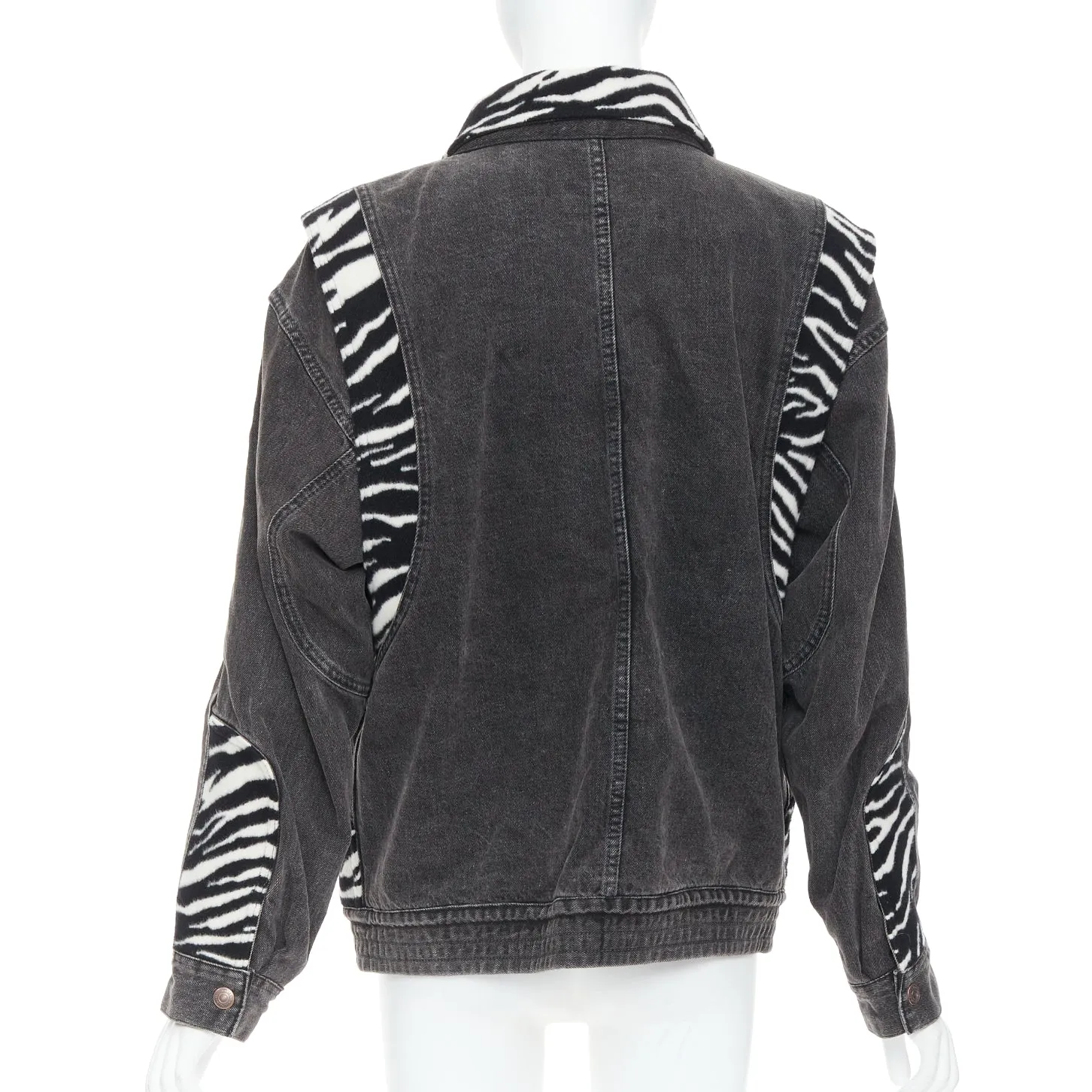 CELINE Hedi Slimane black white zebra wool patch denim jacket S