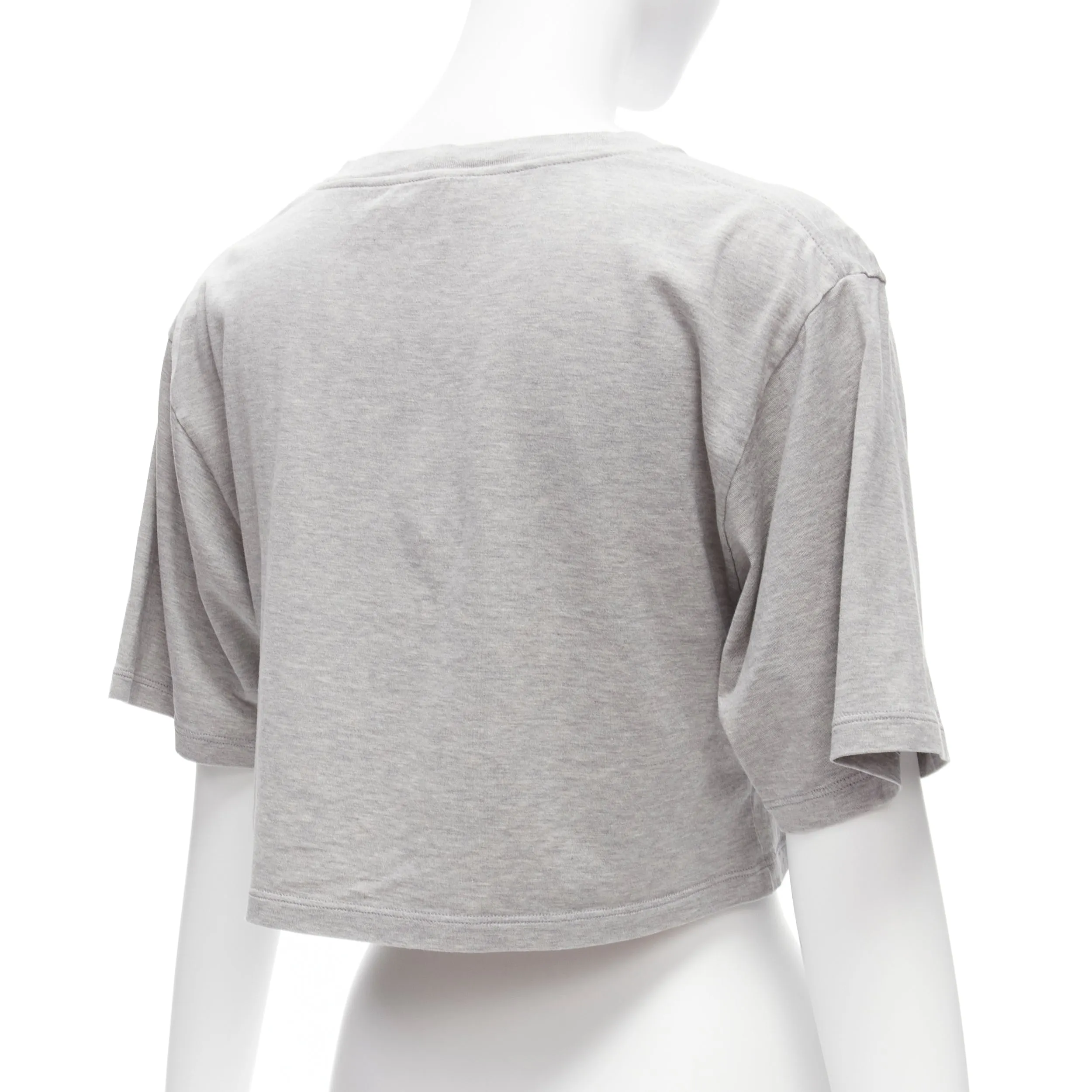 CELINE PARIS red logo grey cotton crew neck cropped tshirt XS