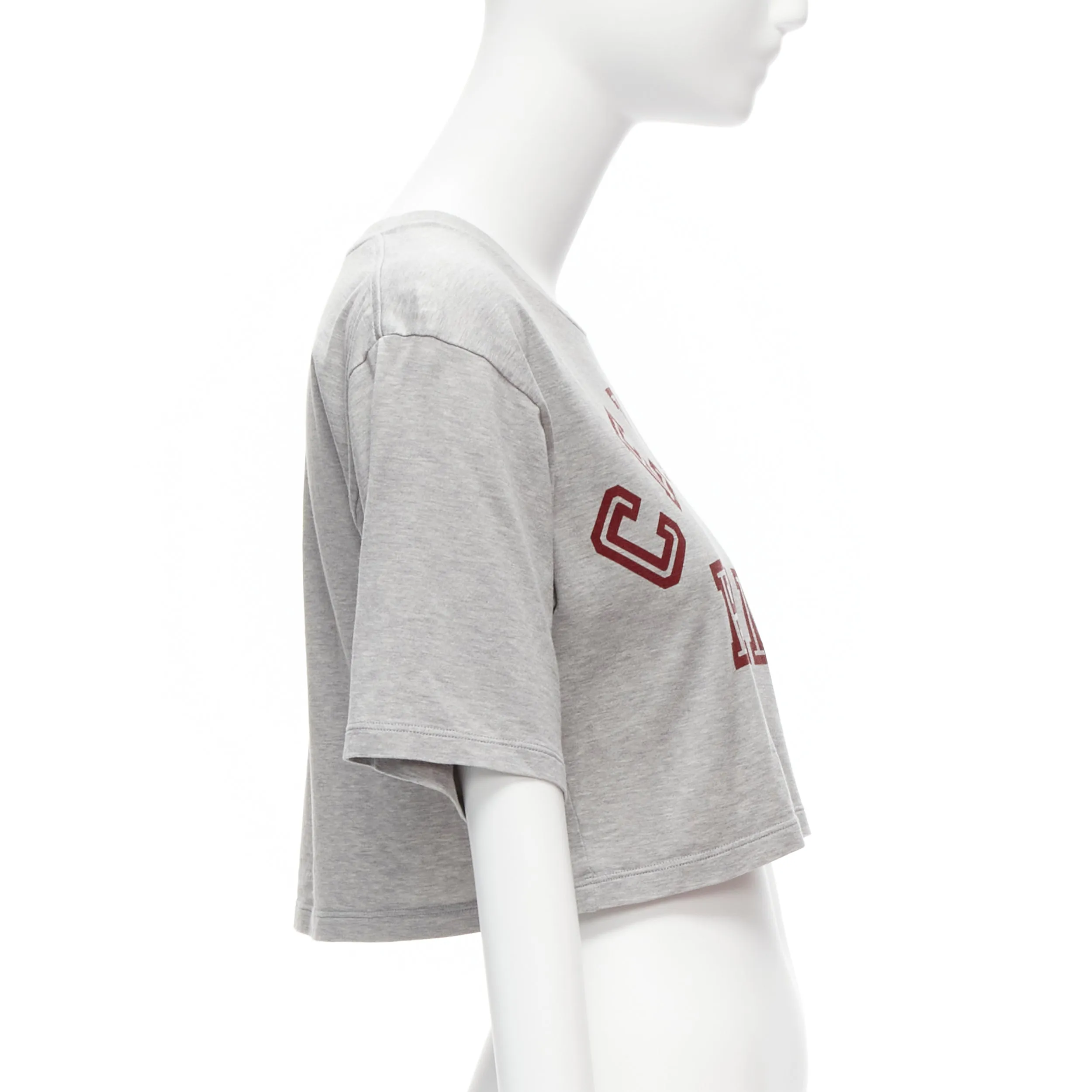 CELINE PARIS red logo grey cotton crew neck cropped tshirt XS