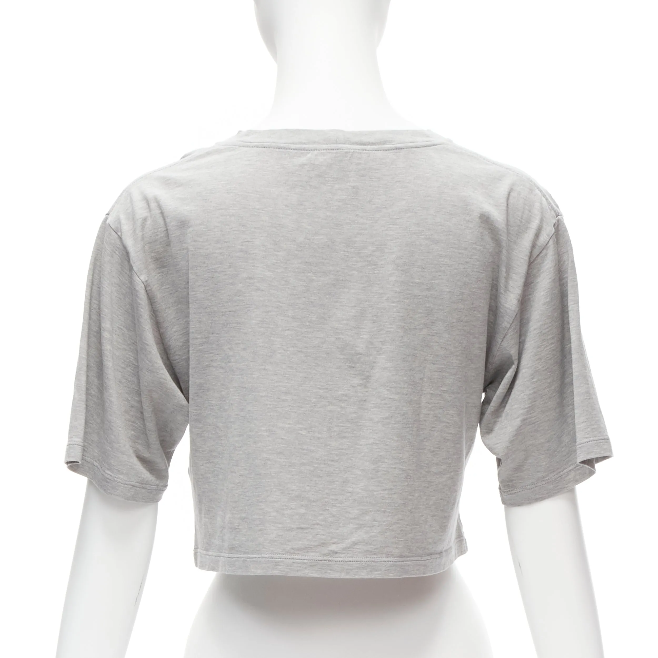 CELINE PARIS red logo grey cotton crew neck cropped tshirt XS