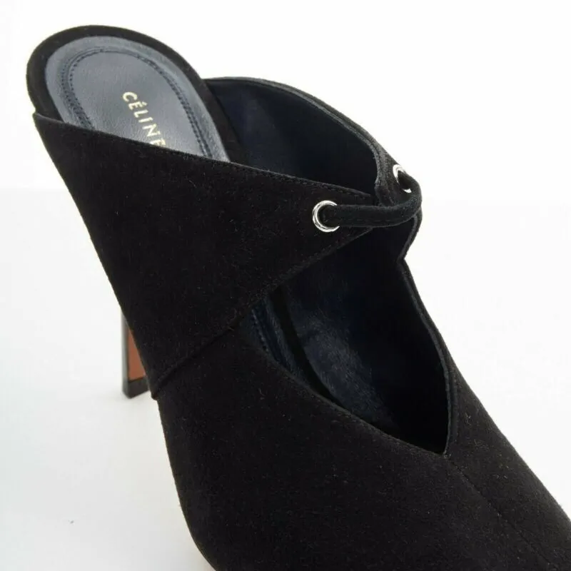 CELINE PHILO Babouche On Heel 105 black suede point toe cut out mule EU36