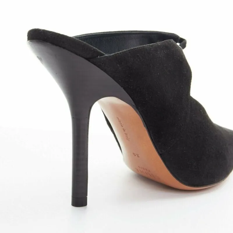 CELINE PHILO Babouche On Heel 105 black suede point toe cut out mule EU36