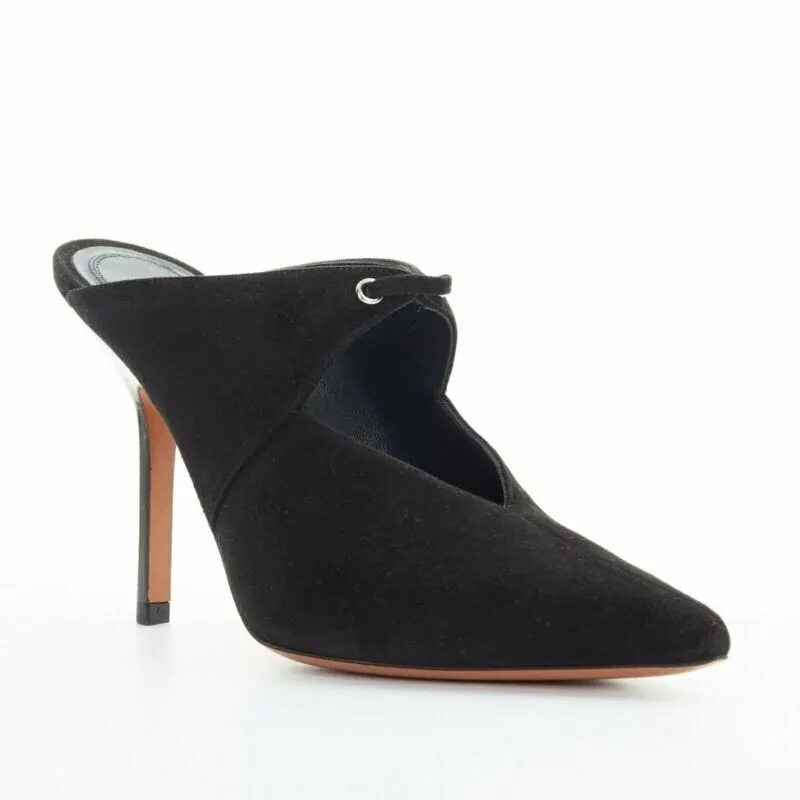 CELINE PHILO Babouche On Heel 105 black suede point toe cut out mule EU36