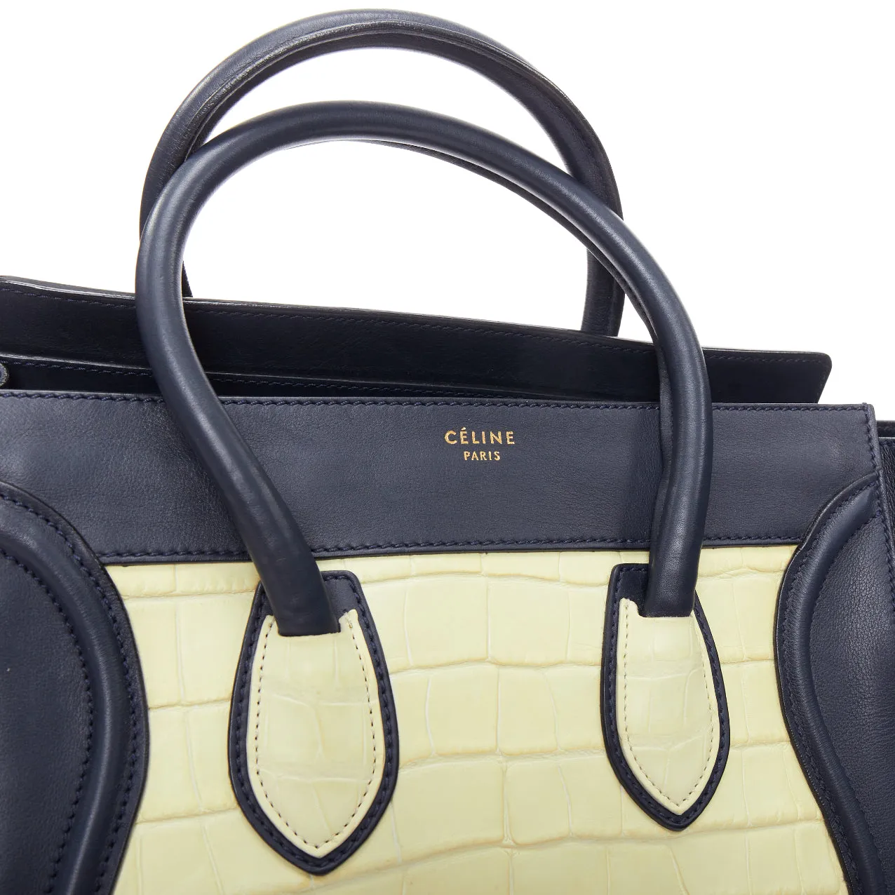 CELINE Phoebe Philo Medium Luggage cream black embossed tote bag