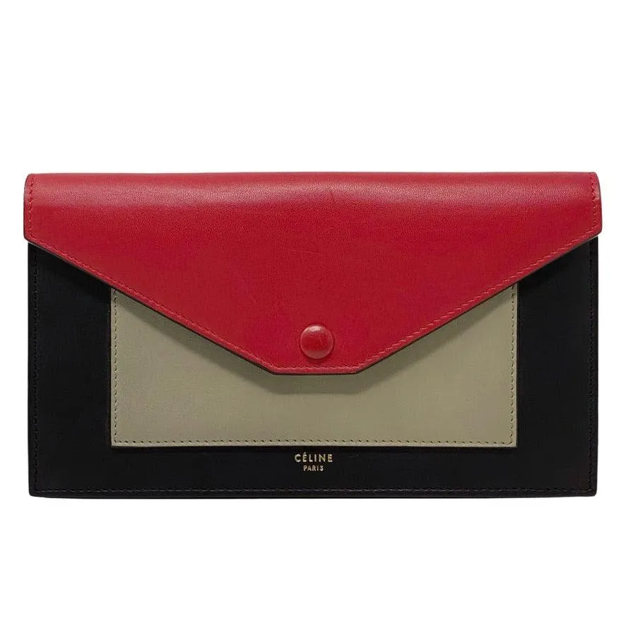 Celine Red Large Pocket Wallet On Chain