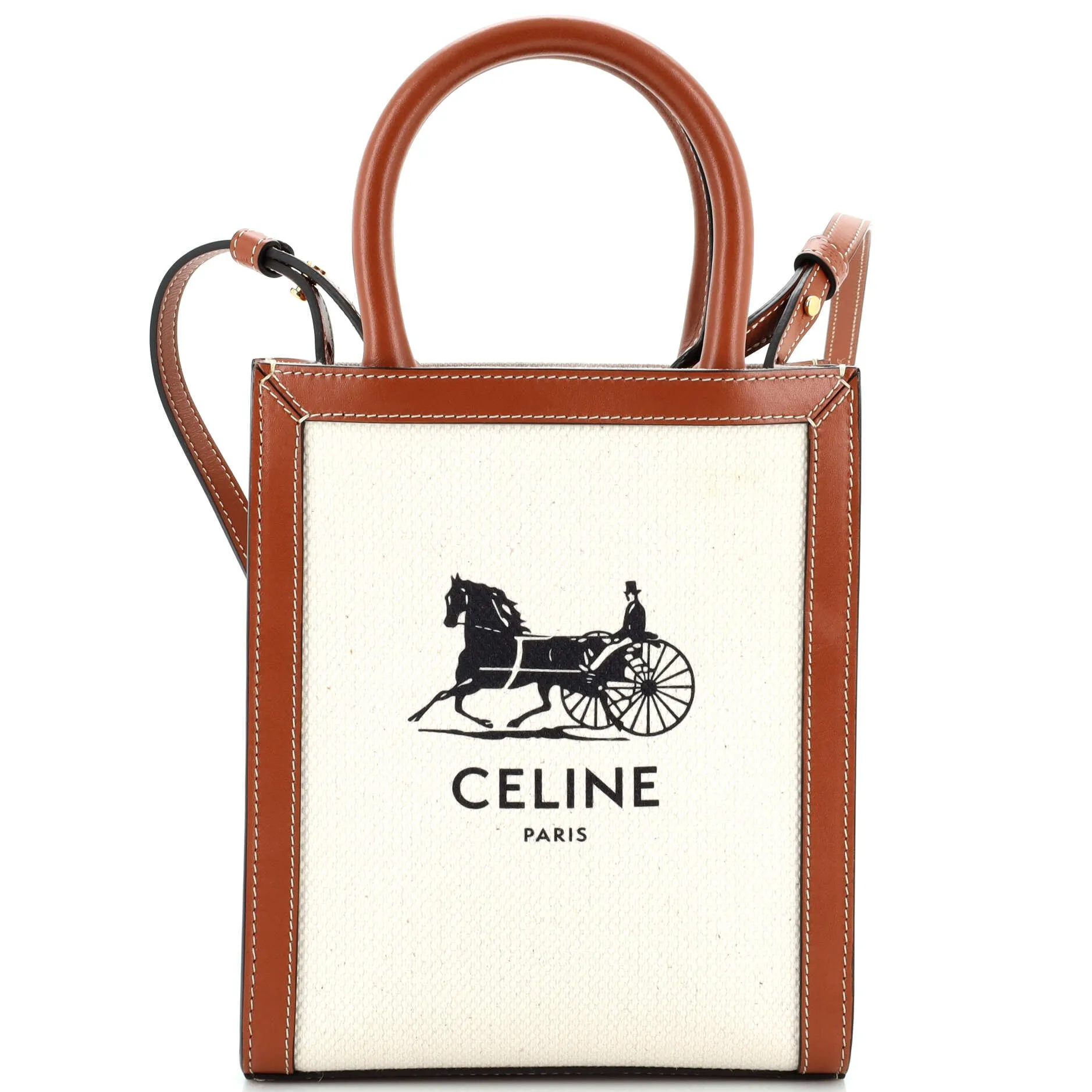 CELINE Sulky Vertical Cabas Tote Canvas with Leather Mini