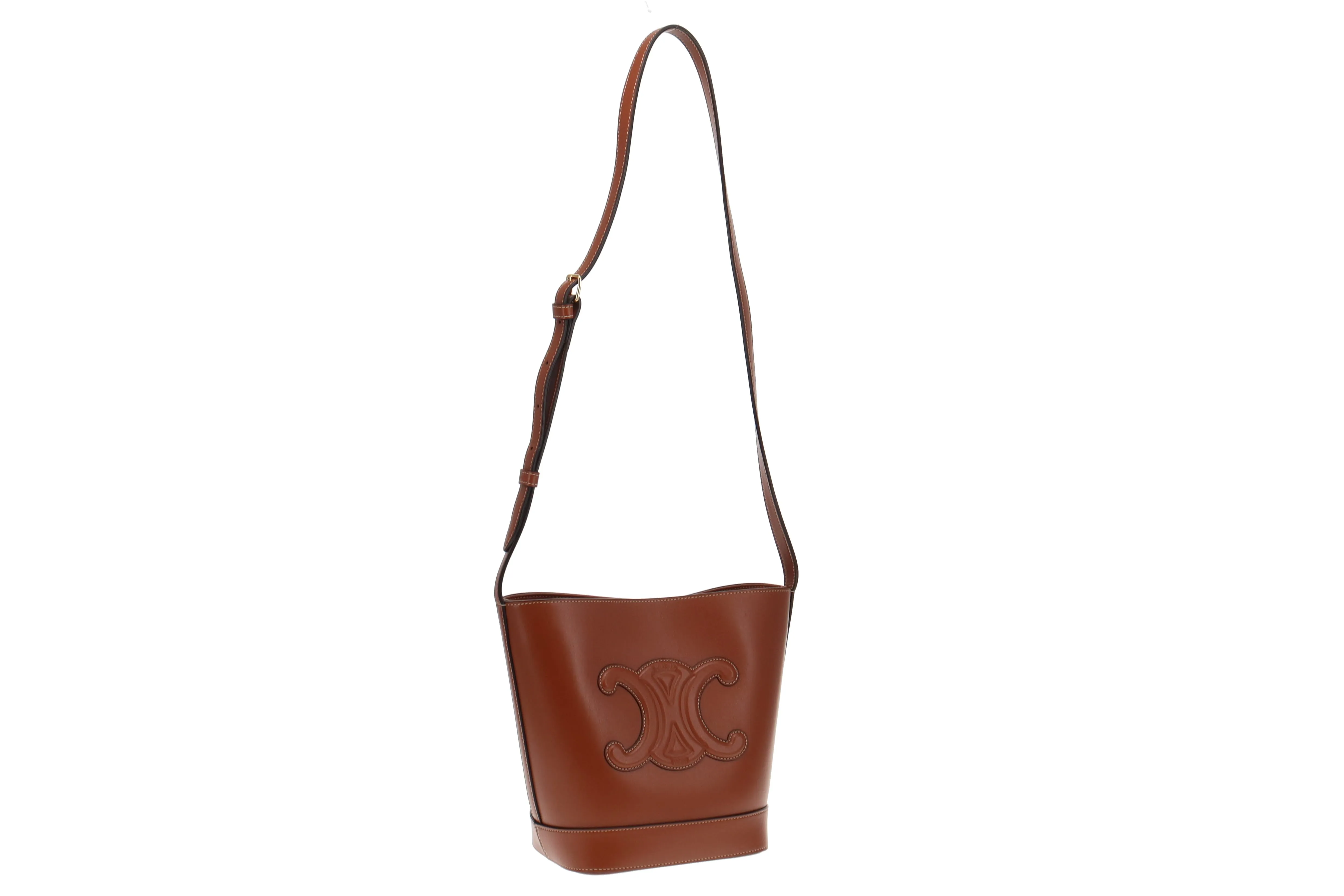 Celine Tan Smooth Leather Small Triomphe Bucket Bag