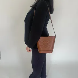 Celine Tan Smooth Leather Small Triomphe Bucket Bag