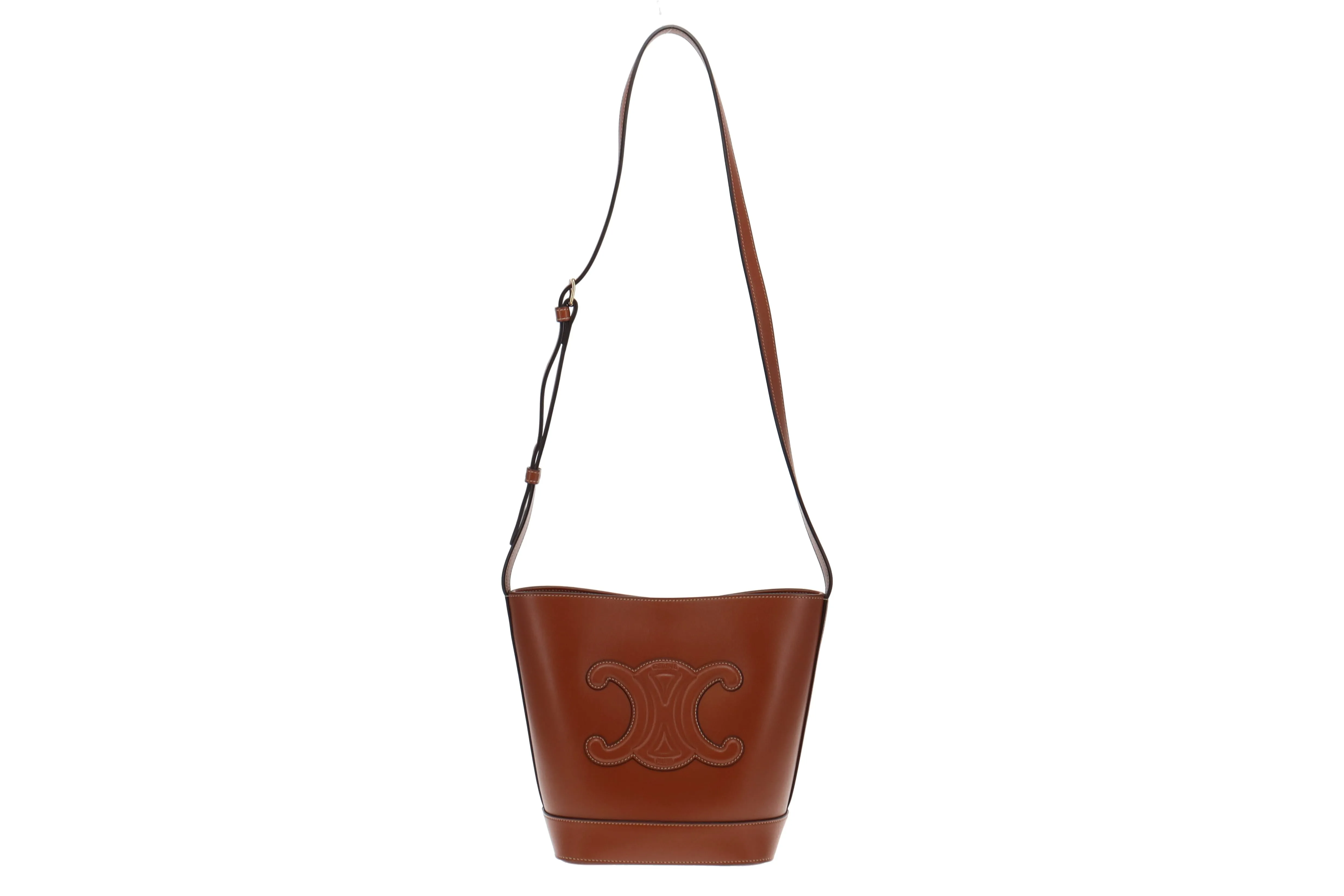 Celine Tan Smooth Leather Small Triomphe Bucket Bag