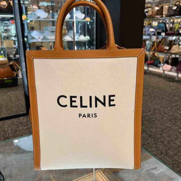 Celine Vertical Cabas Tote, Canvas with Leather, Small