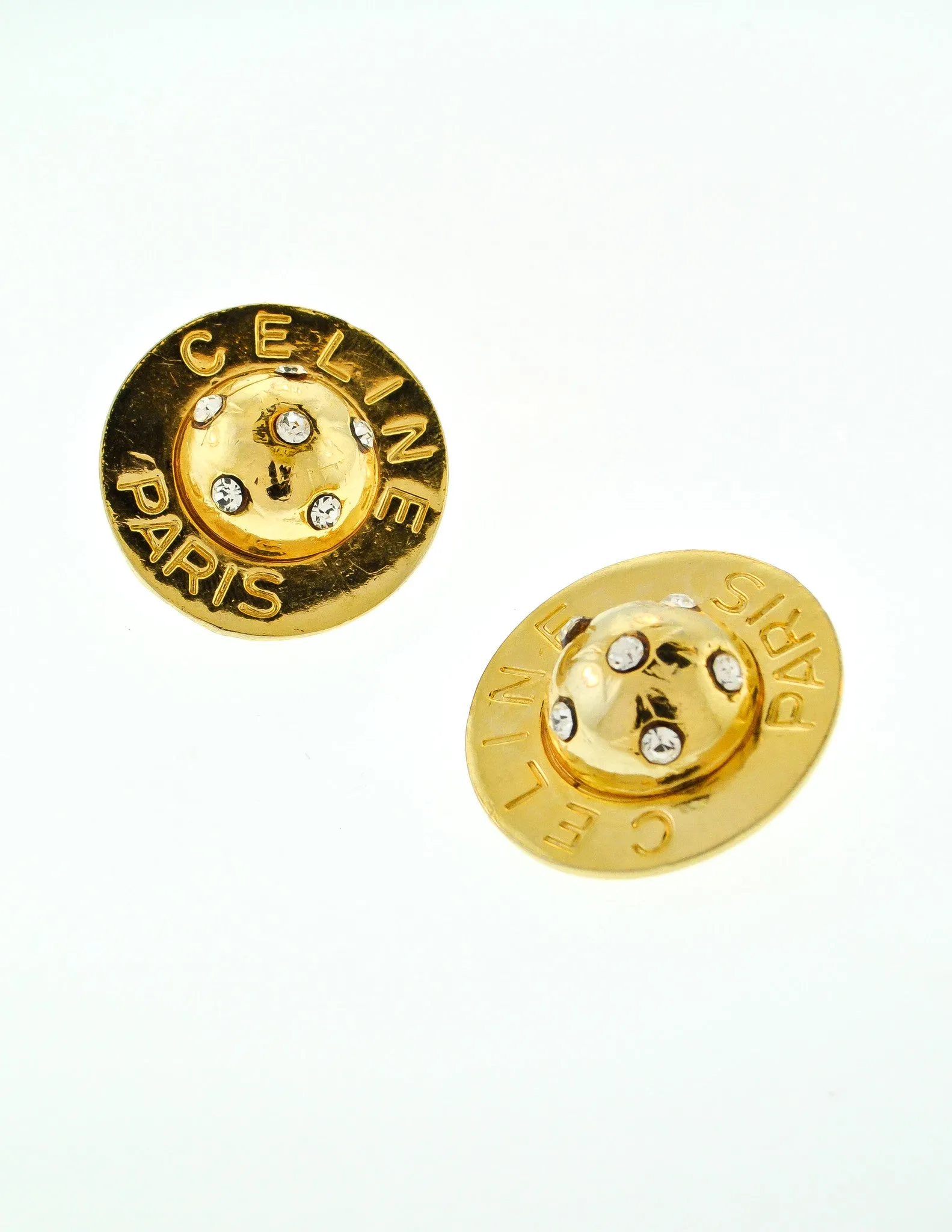 Celine Vintage Gold Rhinestone Orb Earrings