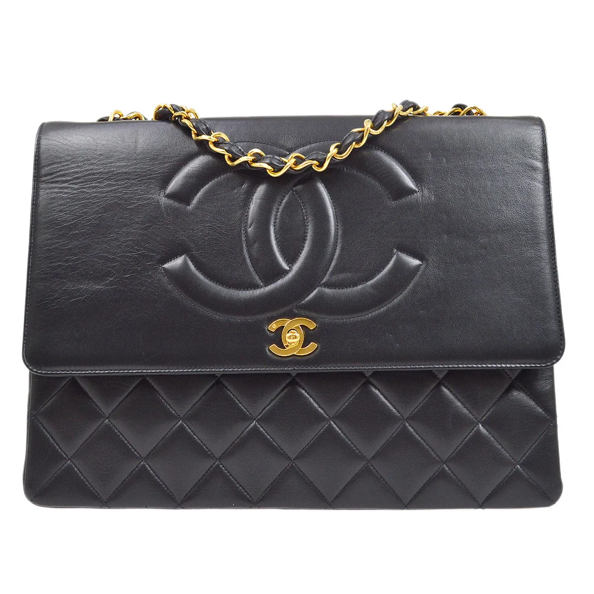 CHANEL 1991-1994 CC Flap Maxi Black Lambskin 65023