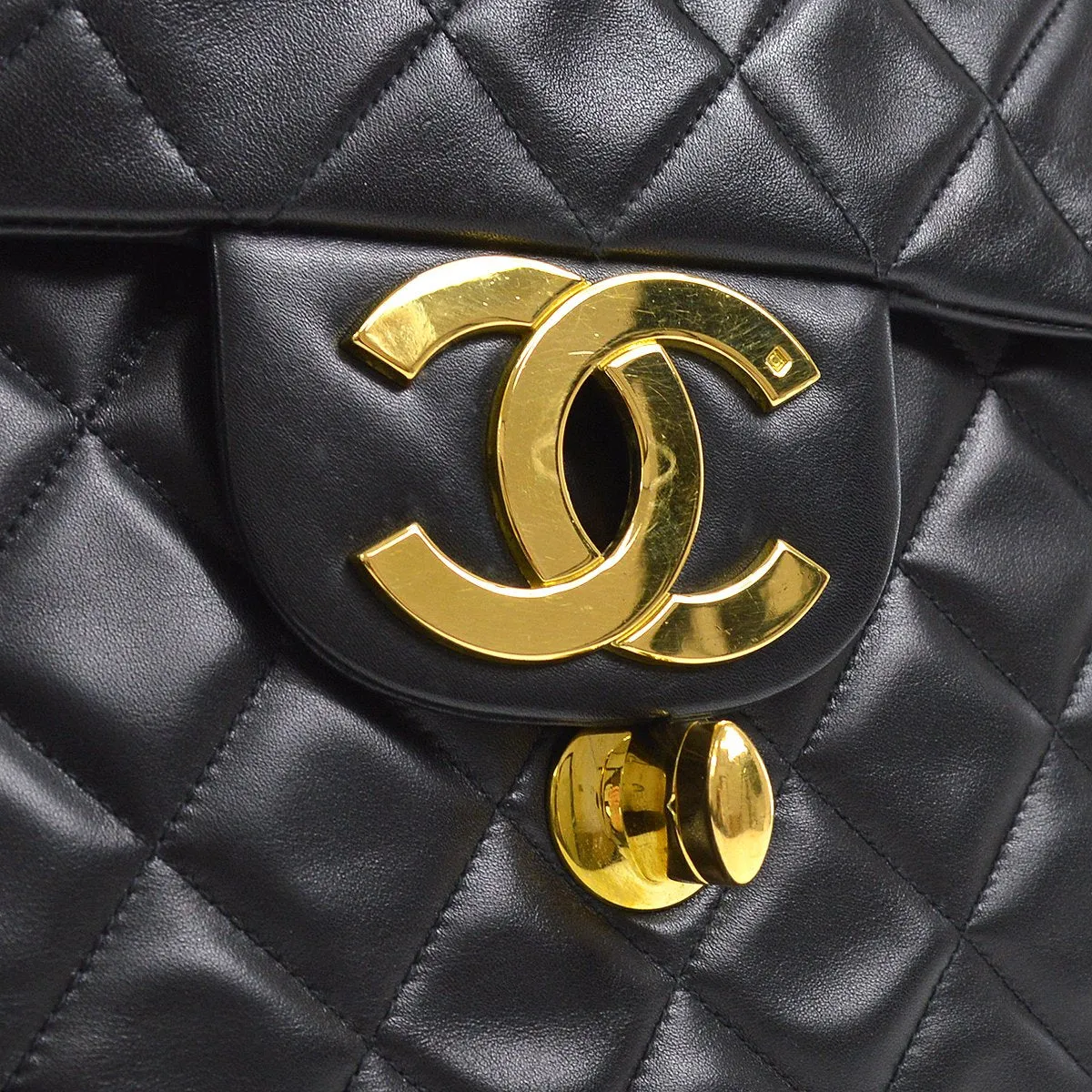 CHANEL 1994-1996 Black Lambskin Classic Flap Maxi 80413