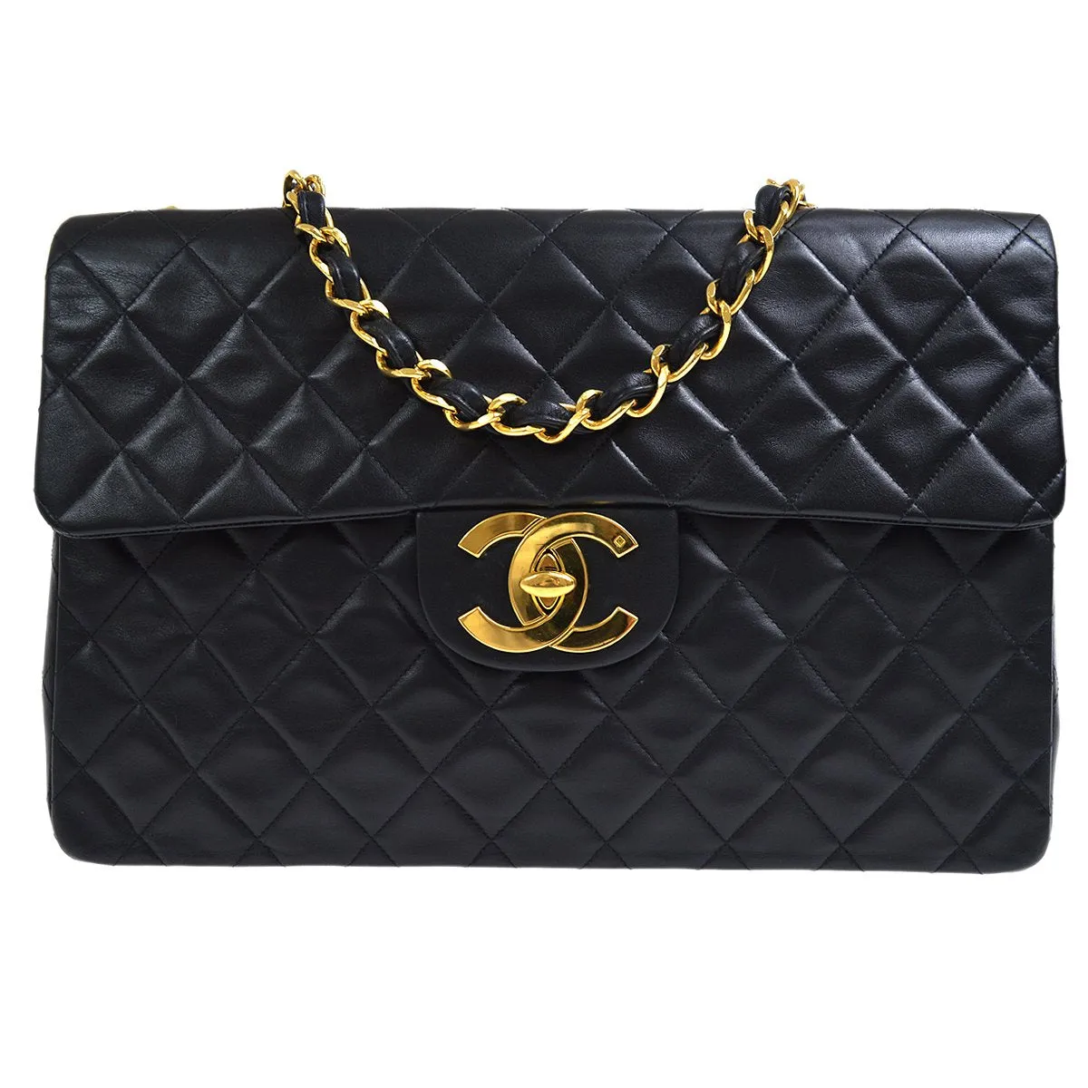 CHANEL 1994-1996 Black Lambskin Classic Flap Maxi 80413