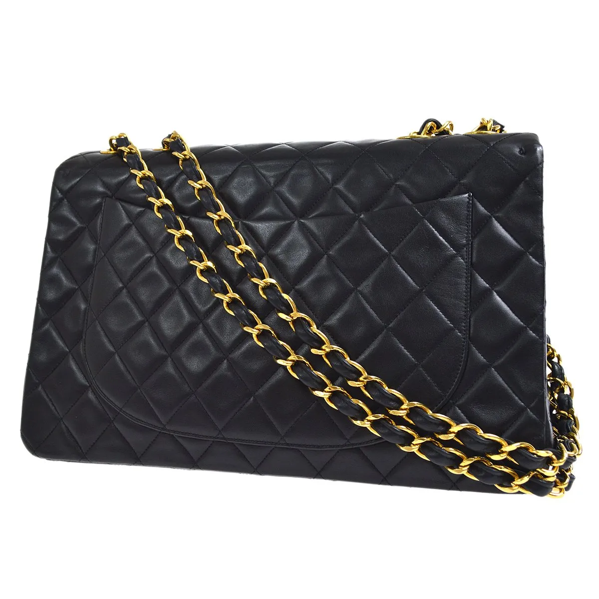 CHANEL 1994-1996 Black Lambskin Classic Flap Maxi 80413