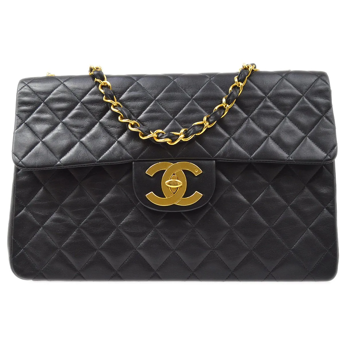 Chanel 1994-1996 Black Lambskin Classic Flap Maxi AK16613e