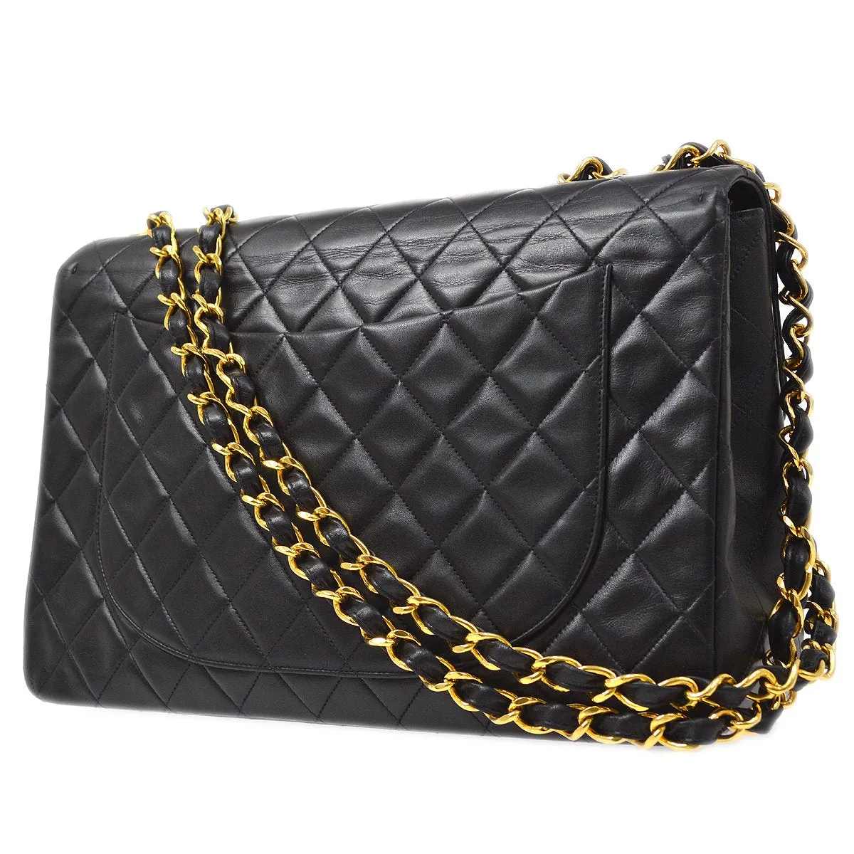 Chanel 1994-1996 Black Lambskin Classic Flap Maxi AK16613e