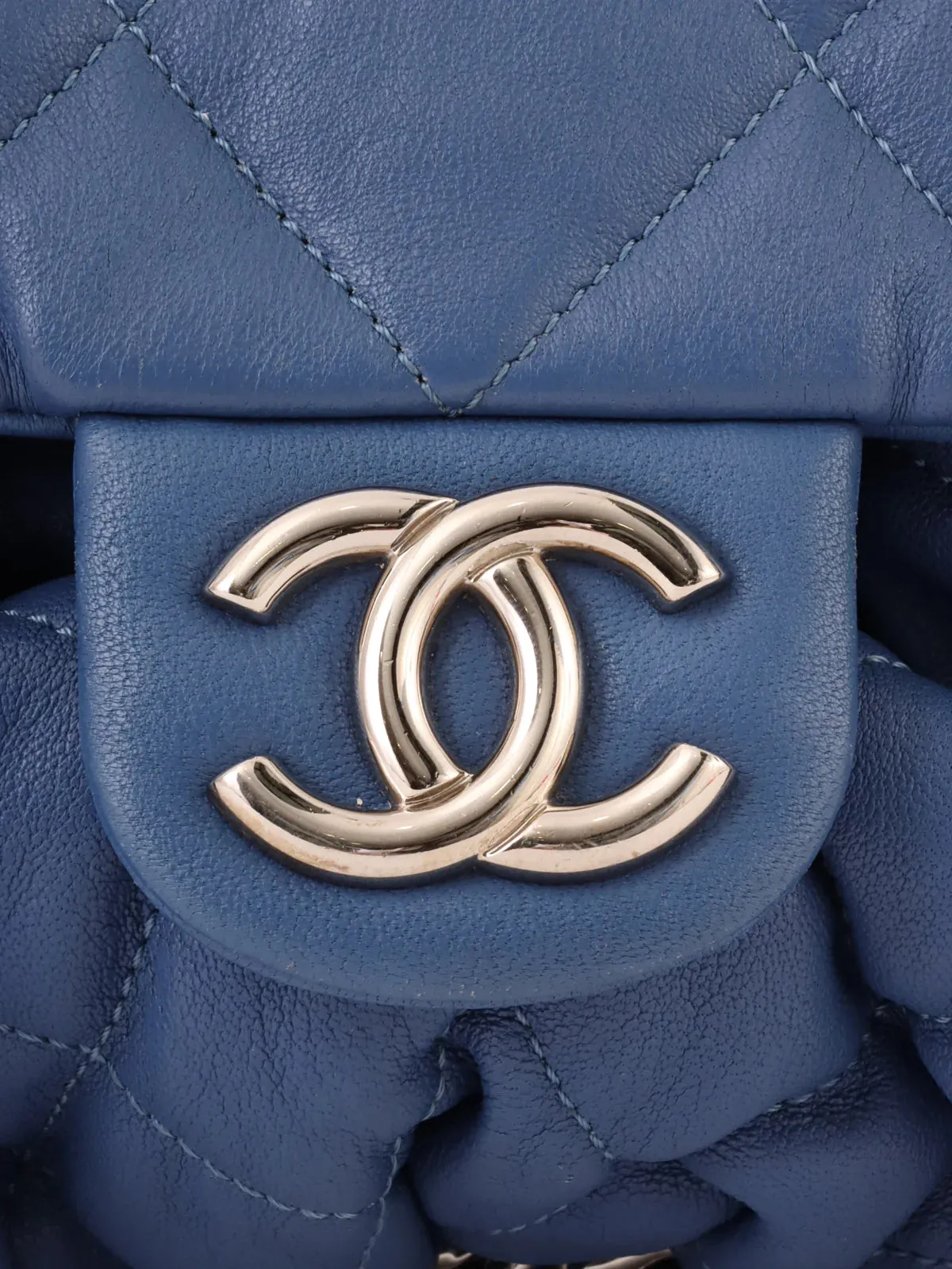 CHANEL Around 2011 Made Round Chain Cc Mark Shoulder Bag Blue