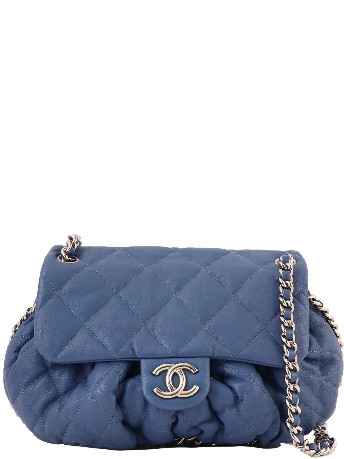 CHANEL Around 2011 Made Round Chain Cc Mark Shoulder Bag Blue