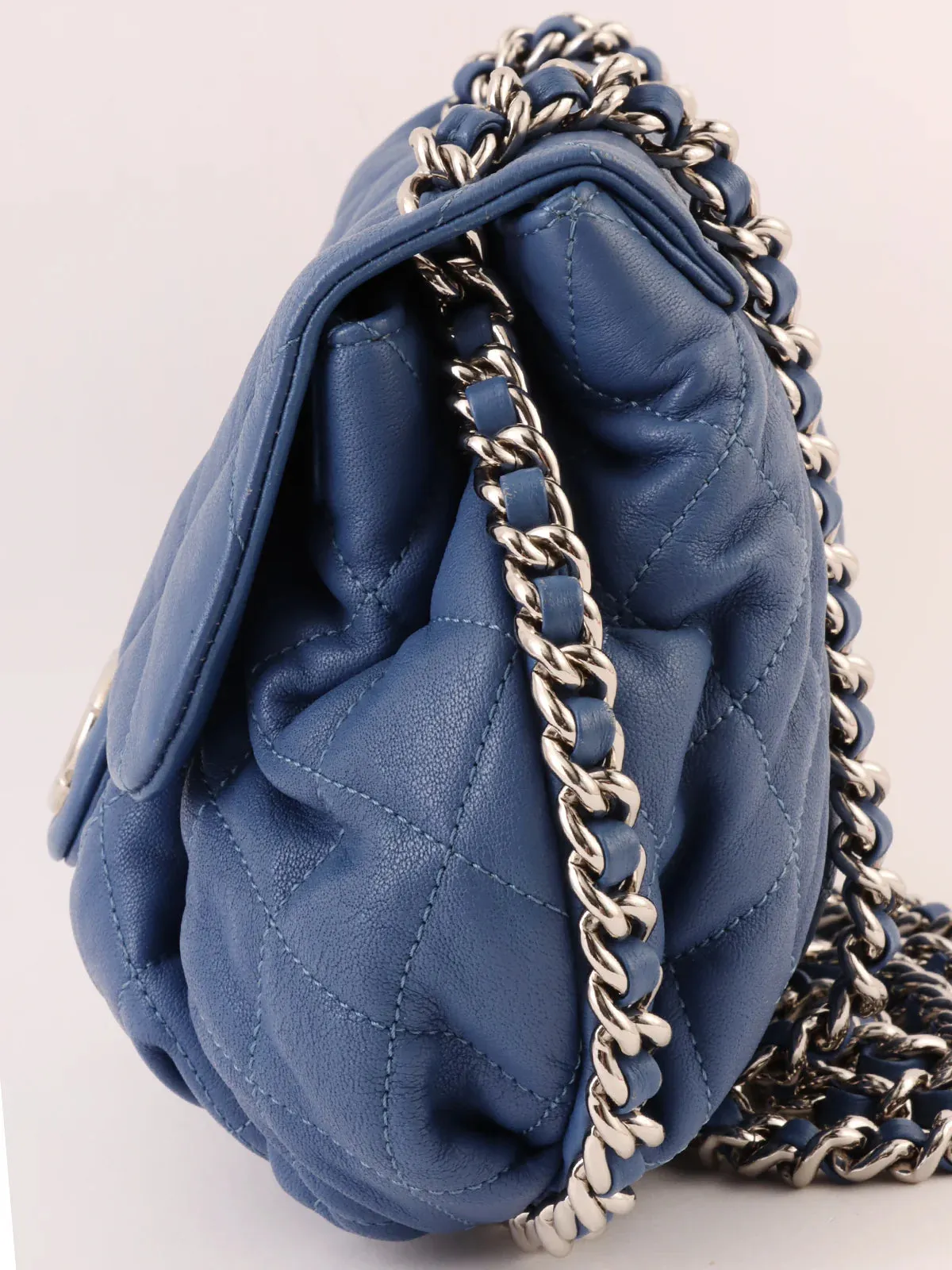 CHANEL Around 2011 Made Round Chain Cc Mark Shoulder Bag Blue