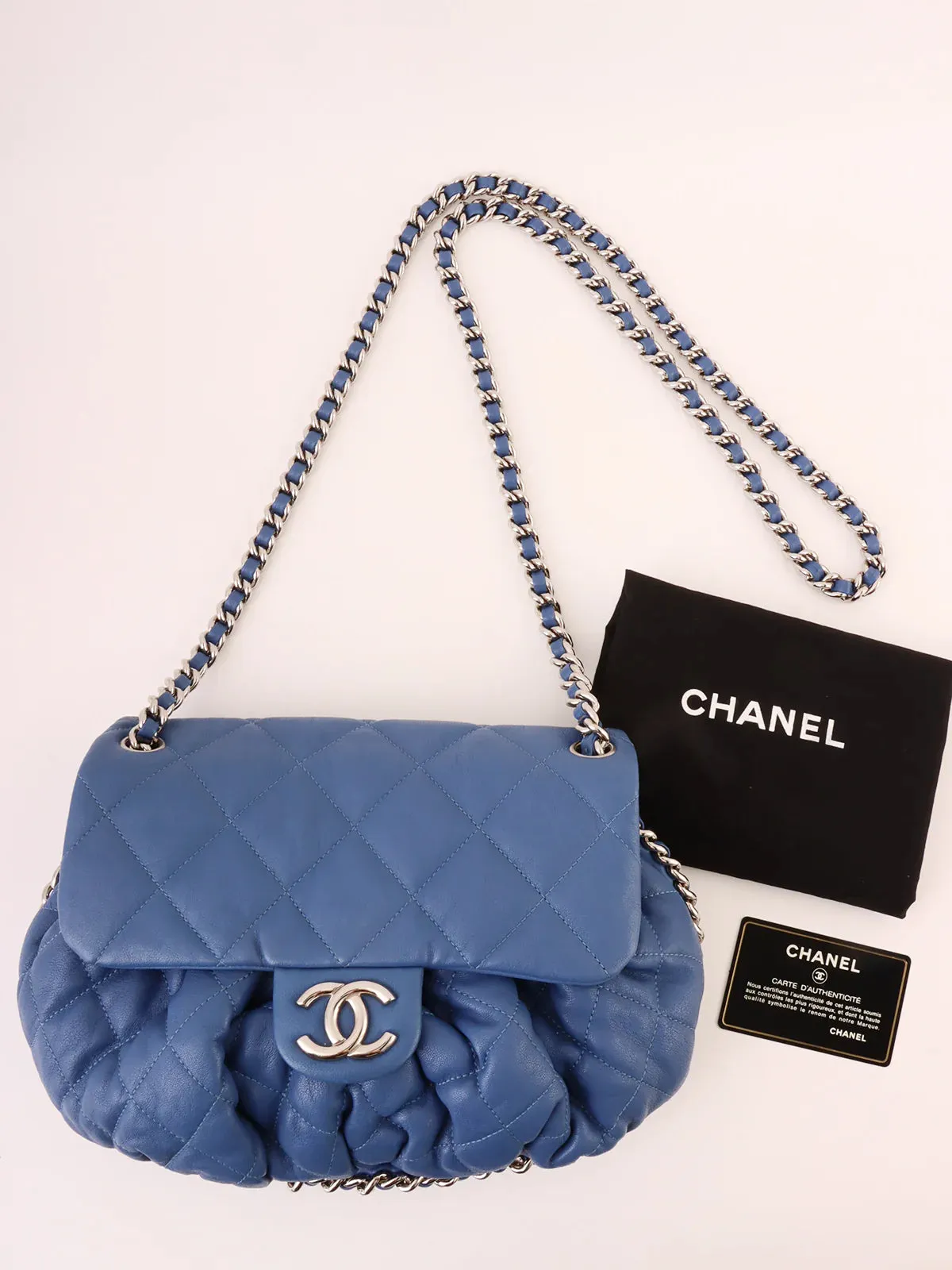 CHANEL Around 2011 Made Round Chain Cc Mark Shoulder Bag Blue