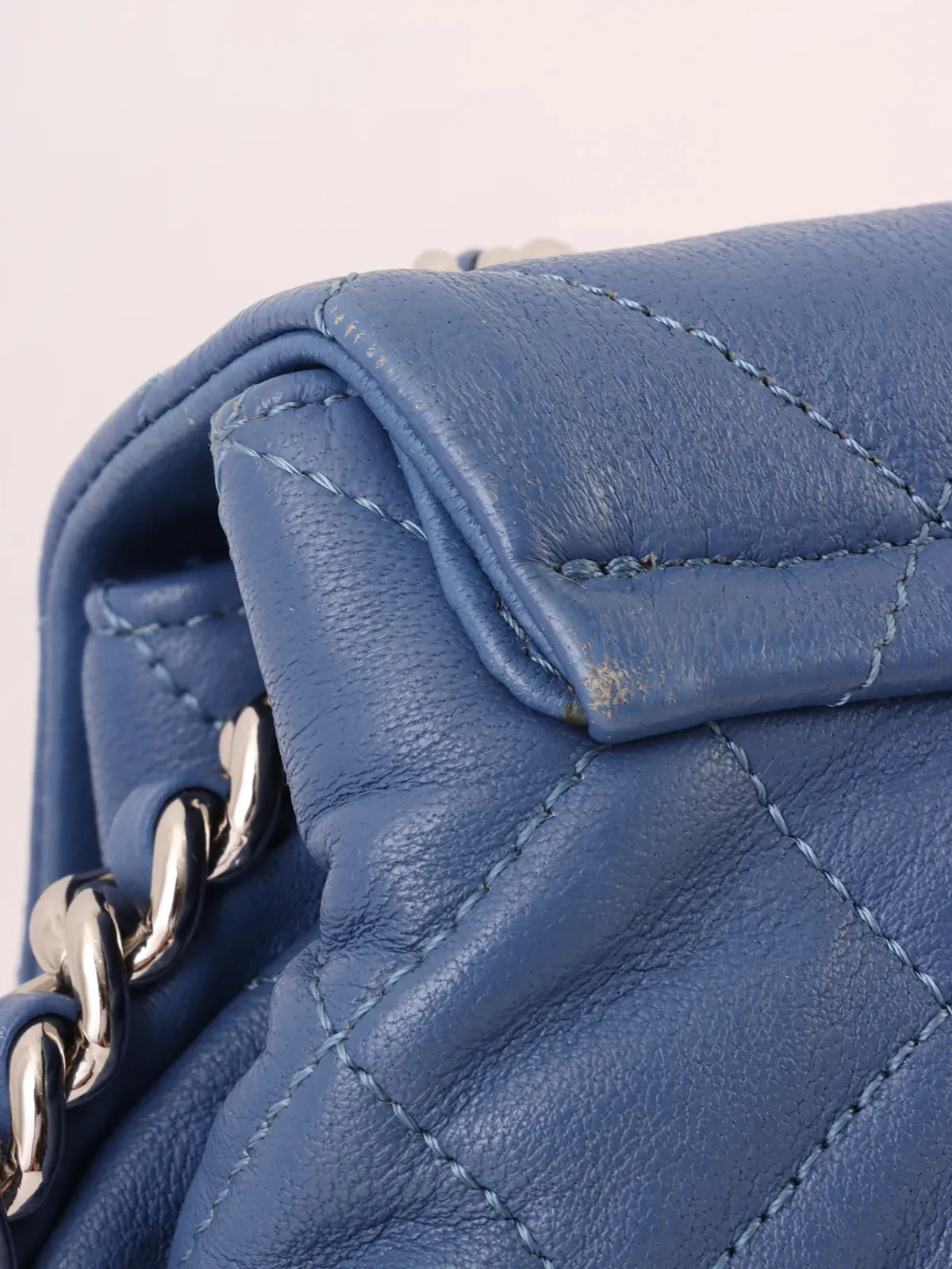 CHANEL Around 2011 Made Round Chain Cc Mark Shoulder Bag Blue