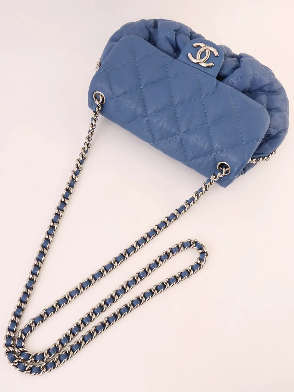 CHANEL Around 2011 Made Round Chain Cc Mark Shoulder Bag Blue