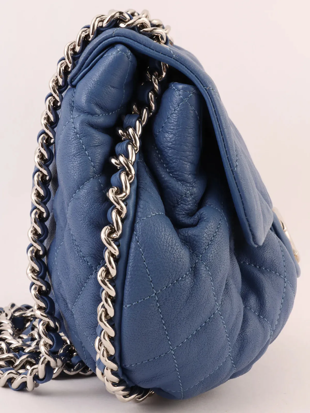 CHANEL Around 2011 Made Round Chain Cc Mark Shoulder Bag Blue