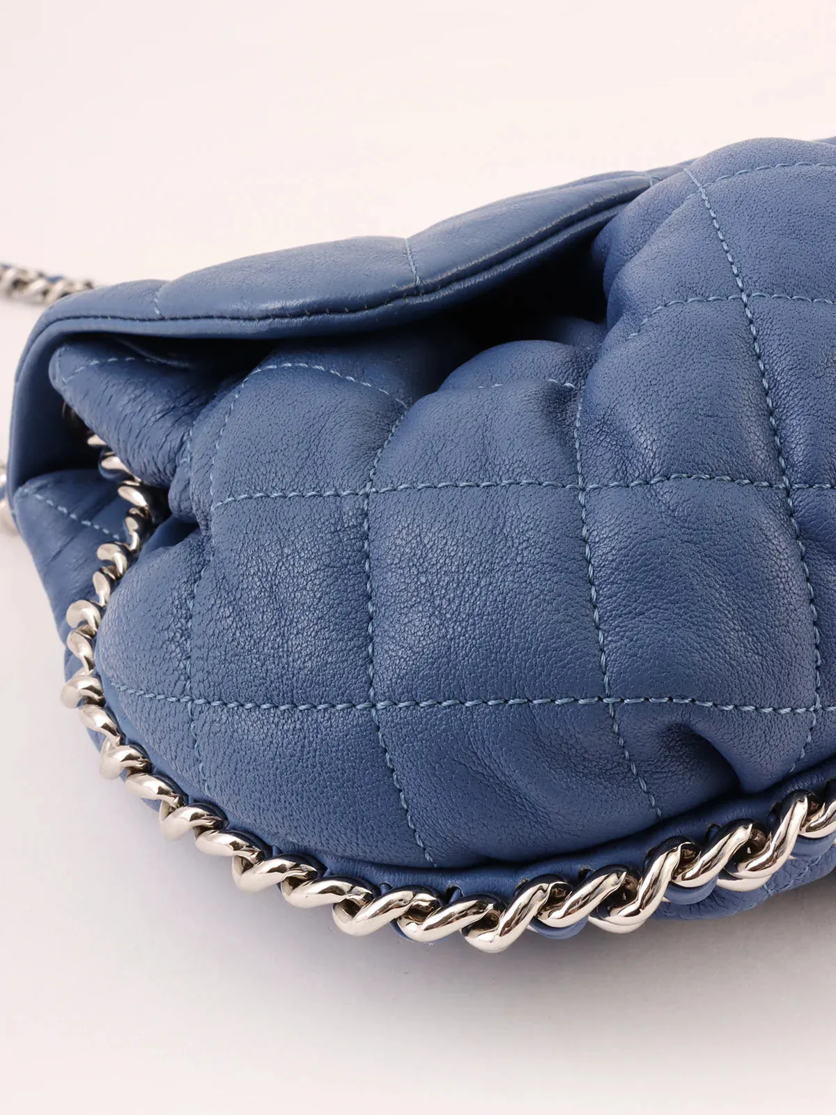 CHANEL Around 2011 Made Round Chain Cc Mark Shoulder Bag Blue