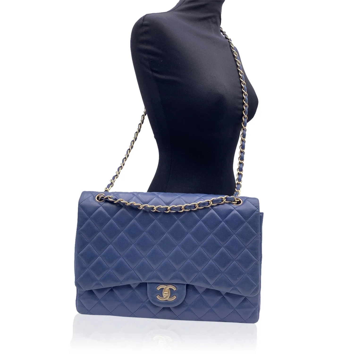 CHANEL Blue Quilted Leather Maxi Timeless Classic 2.55 Single Flap Bag