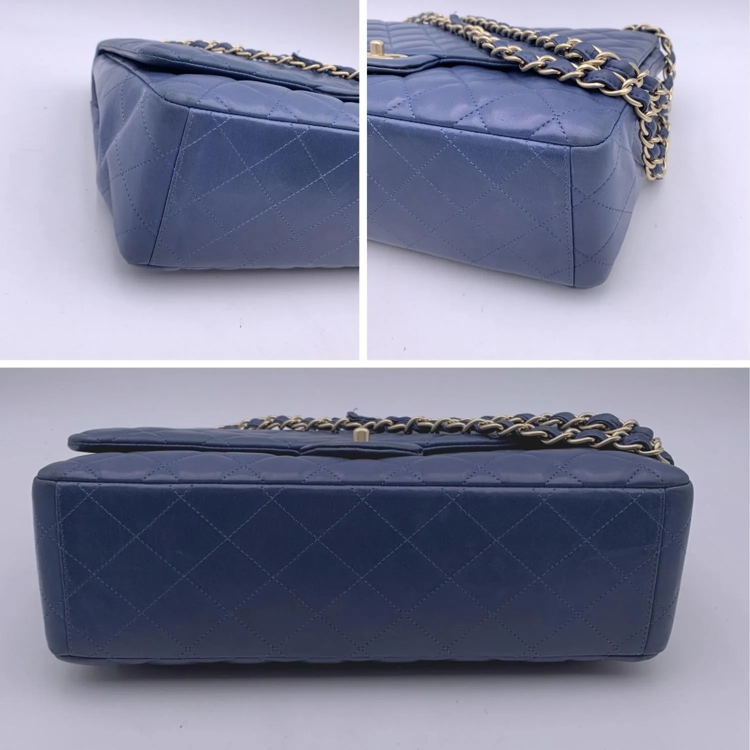 CHANEL Blue Quilted Leather Maxi Timeless Classic 2.55 Single Flap Bag