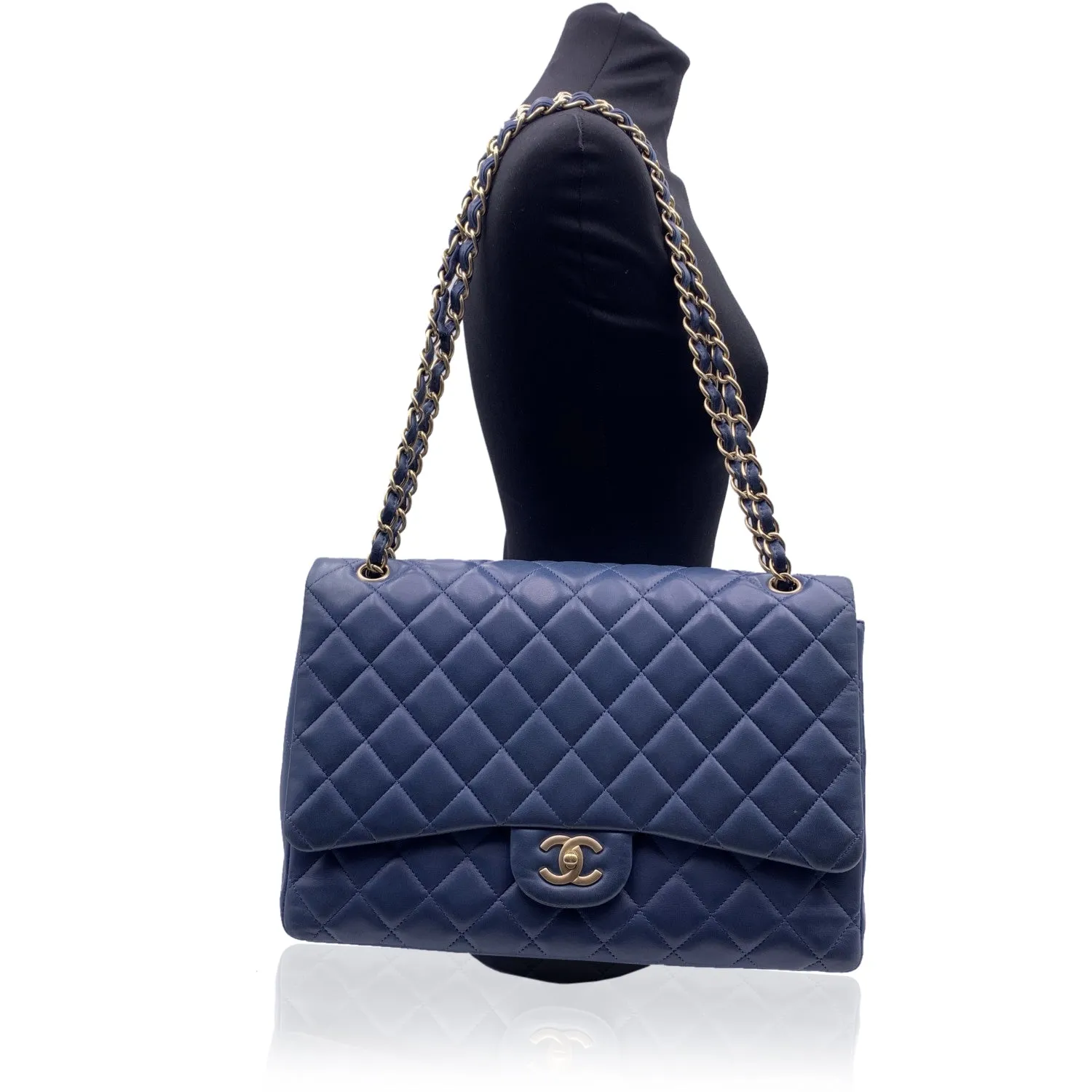 CHANEL Blue Quilted Leather Maxi Timeless Classic 2.55 Single Flap Bag