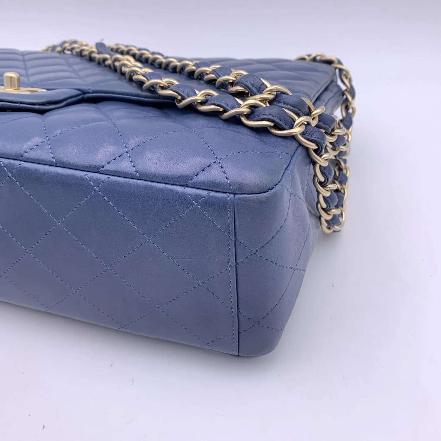 CHANEL Blue Quilted Leather Maxi Timeless Classic 2.55 Single Flap Bag