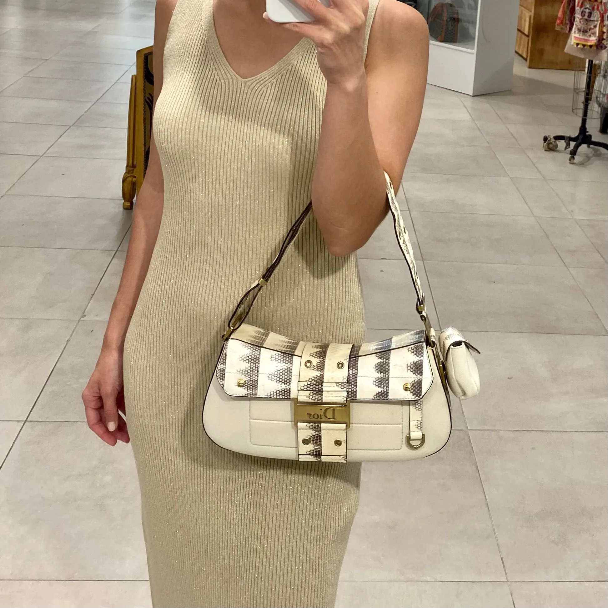 Christian Dior Cream Snakeskin Bag