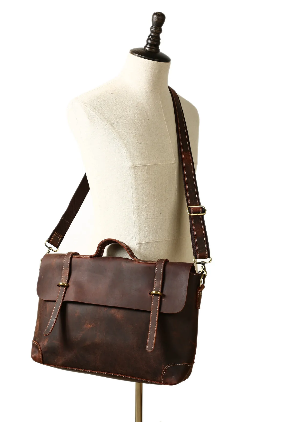 Classic Vintage Leather Briefcase for Men, Messenger Bags