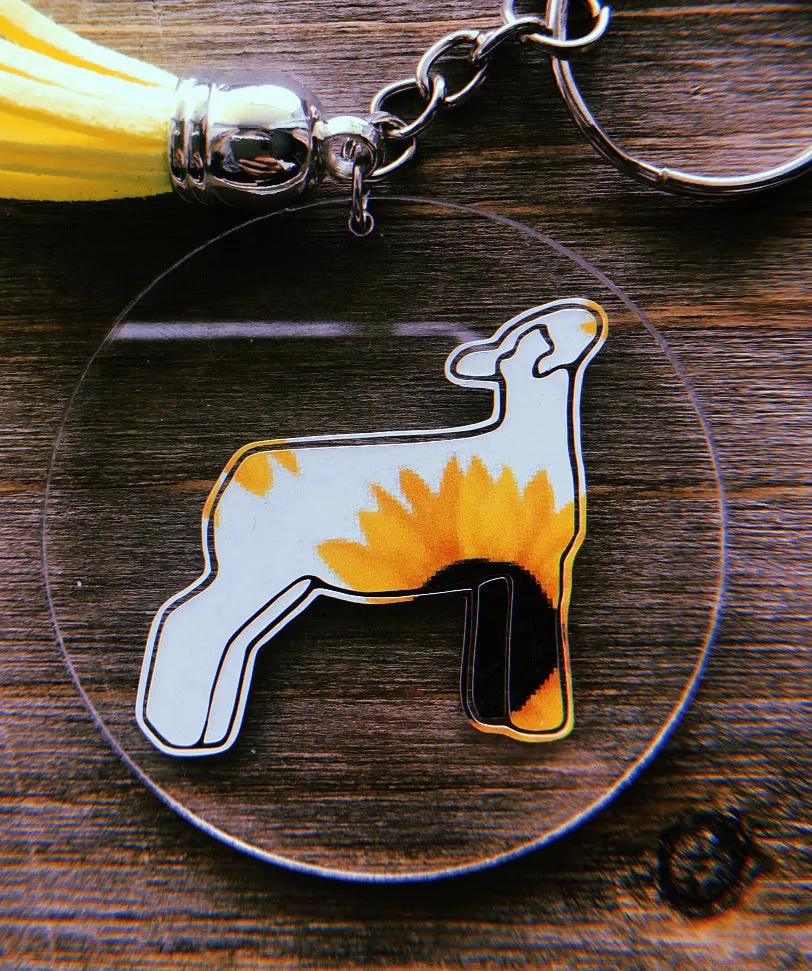 Clear Circle Sunflower Lamb Keychain