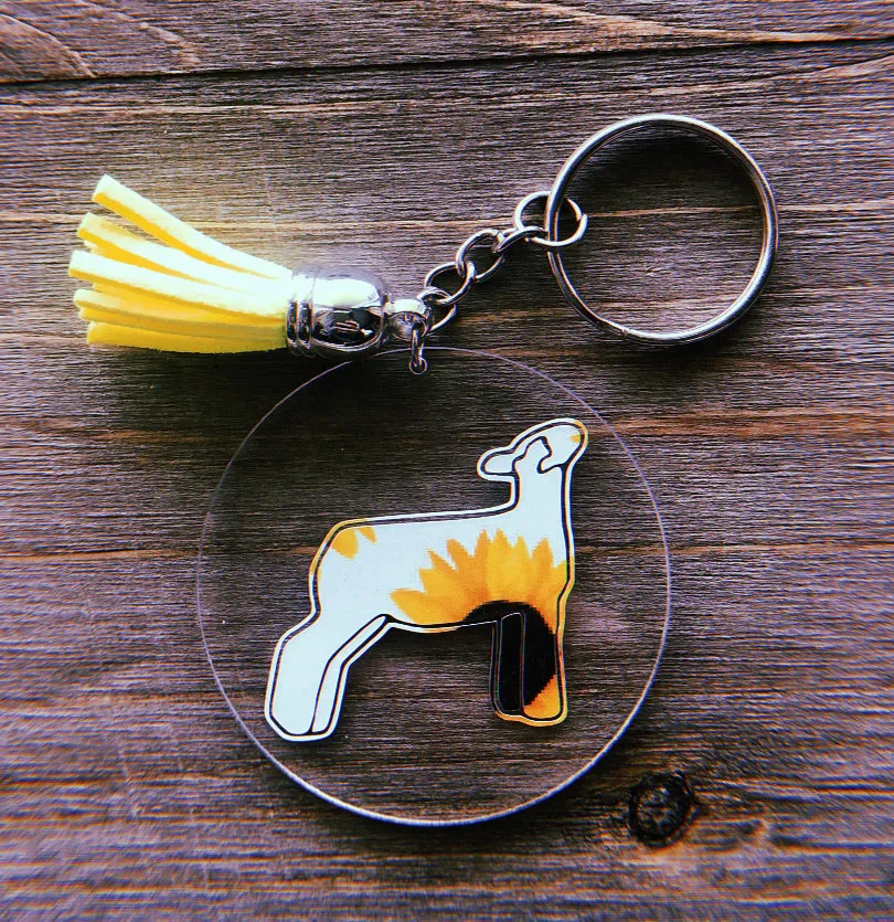 Clear Circle Sunflower Lamb Keychain