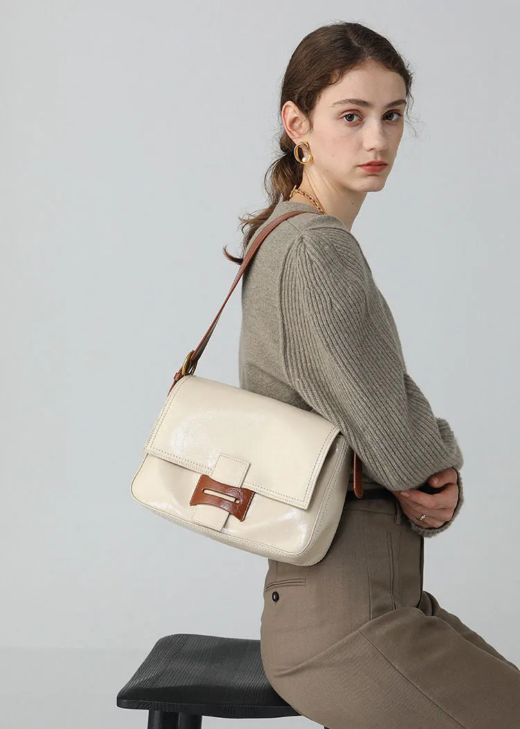 Colorblock Flap Leather Shoulder Bag