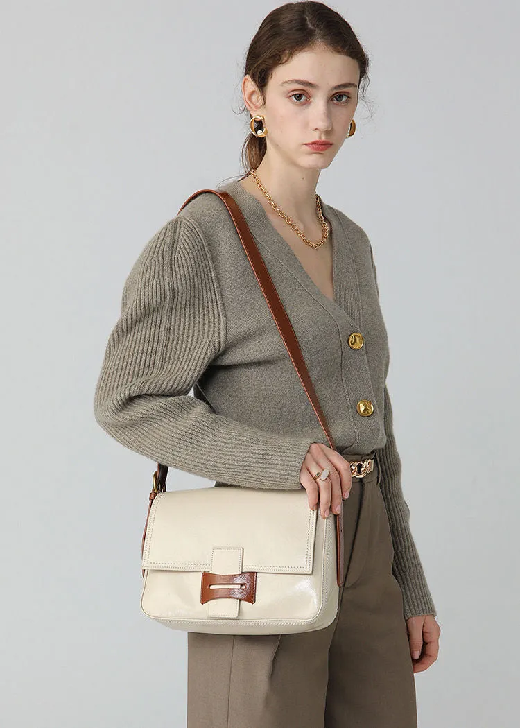 Colorblock Flap Leather Shoulder Bag