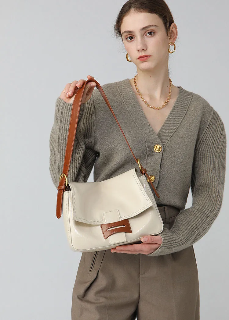 Colorblock Flap Leather Shoulder Bag